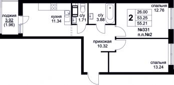 2-комнатная квартира 55,21 м²