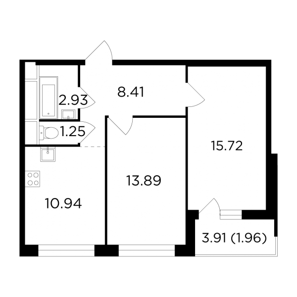 2 комнаты до 55.01