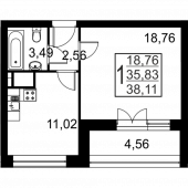 1-комнатная квартира 38,11 м²