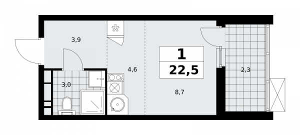 1 комната до 22.5
