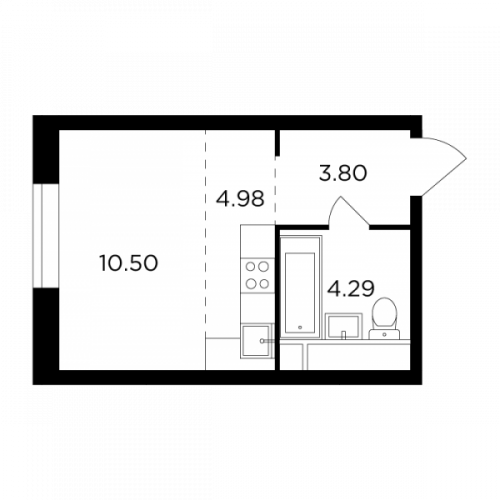 Студия, 23.57 м²