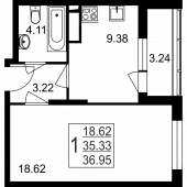 1-комнатная квартира 36,95 м²