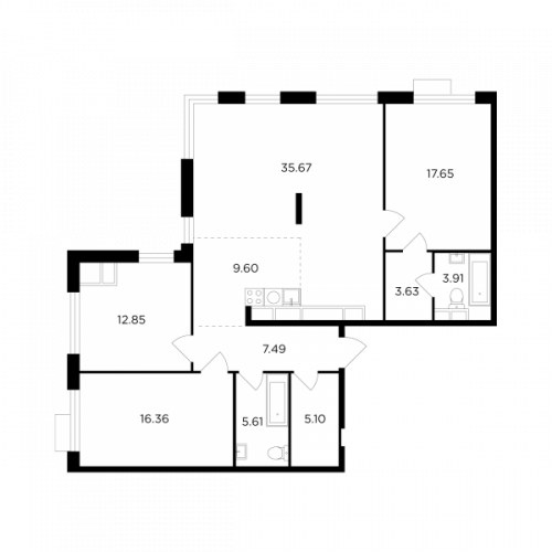 Многокомнатная, квартира, 117.87 м²
