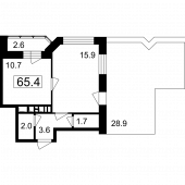 1-комнатная квартира 65,4 м²