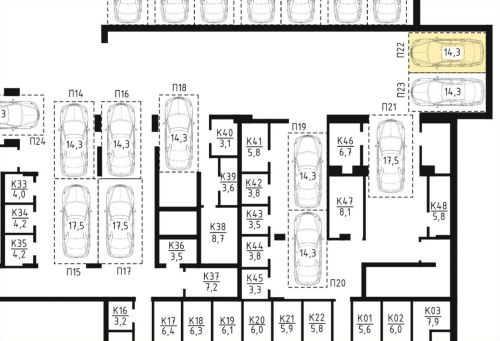 Машиноместа, 14.3 м²