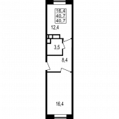 1-комнатная квартира 40.7 м²