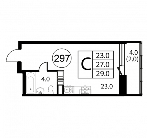 Студия, 29 м²