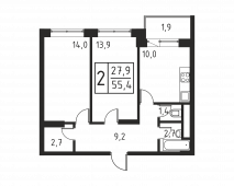 2-комнатная квартира 53,9 м²