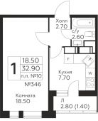 1-комнатная квартира 32,9 м²