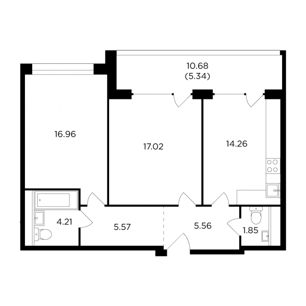2-комнатная квартира №499, 70,8 м² за 31,56 млн руб. в ЖК «RiverSky» - планировка