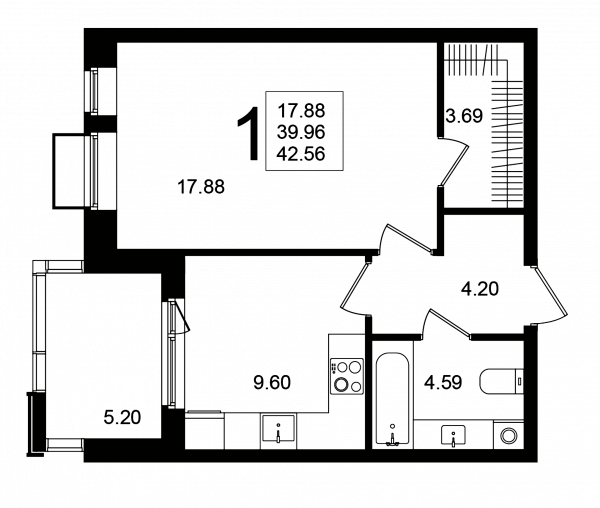 1 комната до 42.56