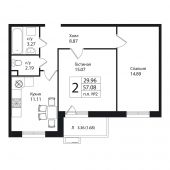 2-комнатная квартира 56,61 м²
