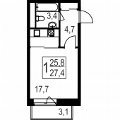 1-комнатная квартира 27,4 м²