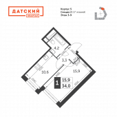 1-комнатная квартира 34 м²