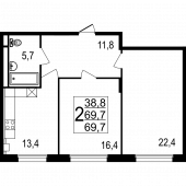 2-комнатная квартира 69,7 м²