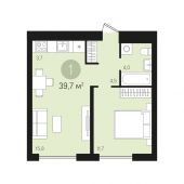 1-комнатная квартира 39,7 м²