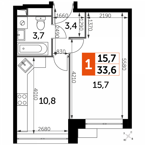 1 комната до 33.6
