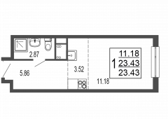 1-комнатная квартира 23,43 м²