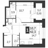 1-комнатная квартира 42,3 м²