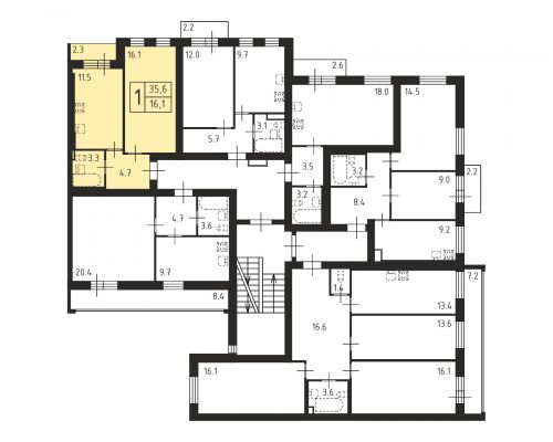 1-комнатная, квартира, 35.6 м²