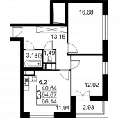 3-комнатная квартира 66,14 м²