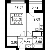 1-комнатная квартира 40,01 м²