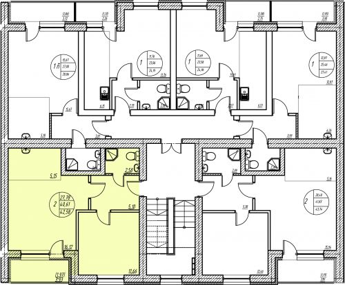 2-комнатная, квартира, 39.4 м²