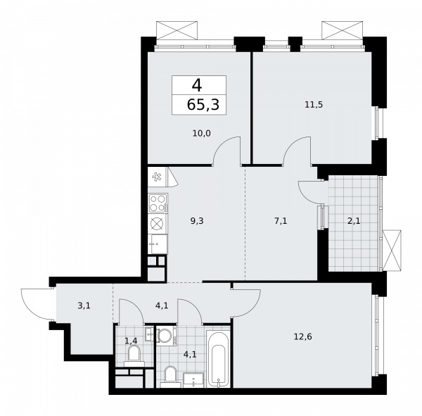 4 комнаты до 65.3