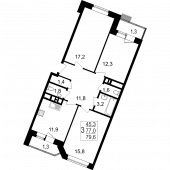 3-комнатная квартира 79,6 м²