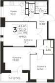 3-комнатная квартира 72,1 м²