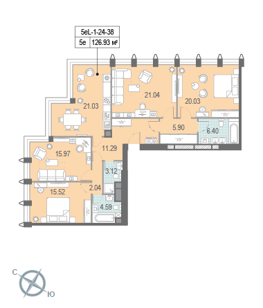 Многокомнатная, квартира, 126.93 м²