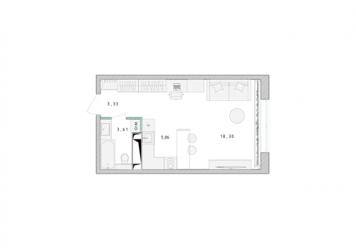 Студия, 30.5 м²