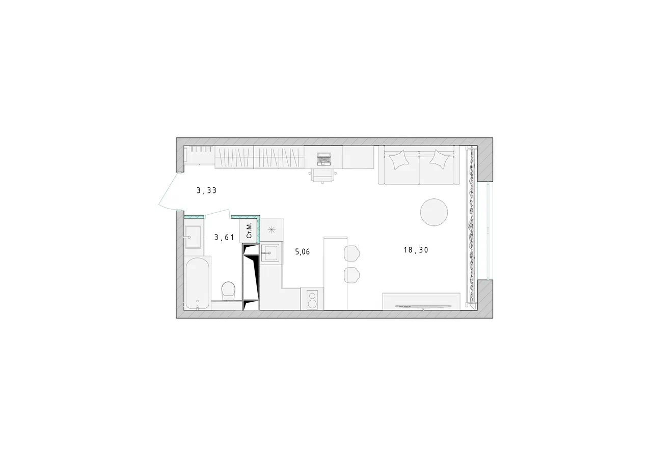 Квартира-студия №48, 30,4 м² за 5,04 млн руб. в ЖК «Серебро» - планировка