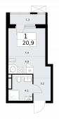 1-комнатная квартира 20,9 м²