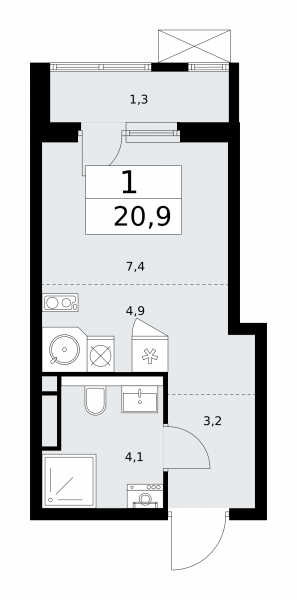 1 комната до 20.9