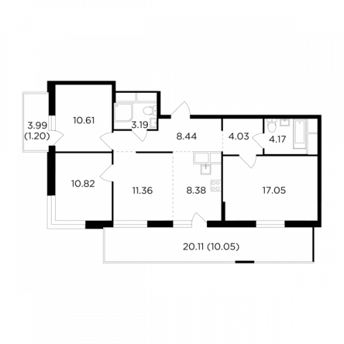 Многокомнатная, 89 м²