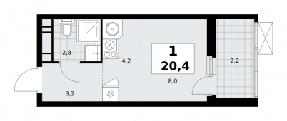 1-комнатная квартира 20,4 м²