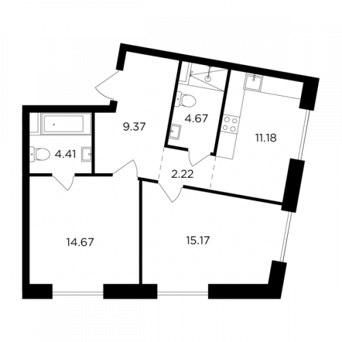 2-комнатная, 61.69 м²