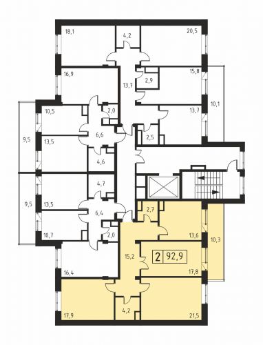 3-комнатная, квартира, 92.9 м²