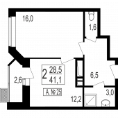 1-комнатная квартира 39,3 м²