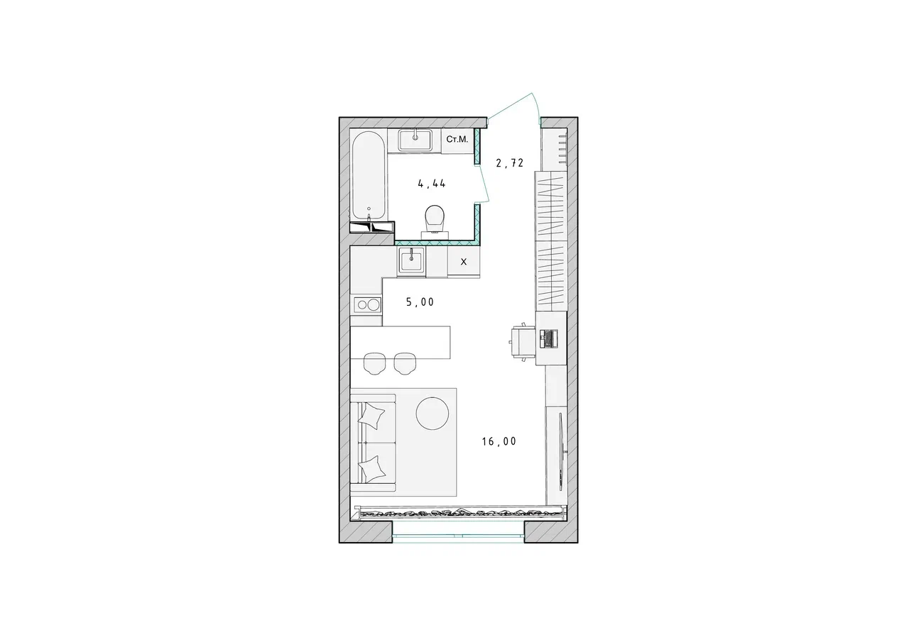 Квартира-студия №296, 28,1 м² за 4,36 млн руб. в ЖК «Серебро» - планировка