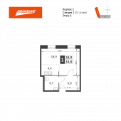 1-комнатная квартира 34,8 м²