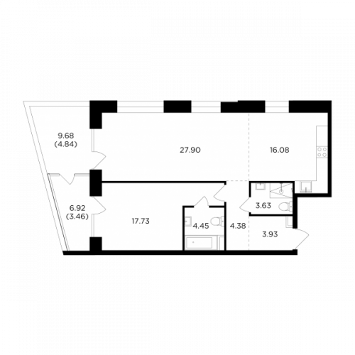2-комнатная, 86.4 м²