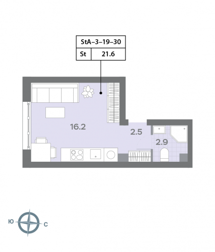 Студия, 21.8 м²