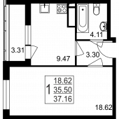 1-комнатная квартира 37,16 м²