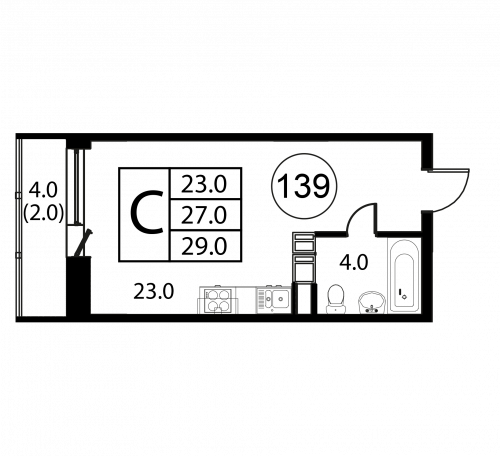 Студия, 29 м²