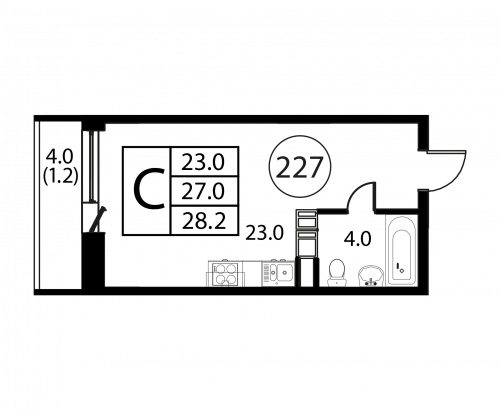 Студия, 28.2 м²