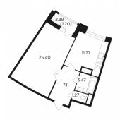 1-комнатная квартира 51,54 м²