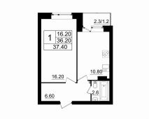 1-комнатная квартира 36,1 м²