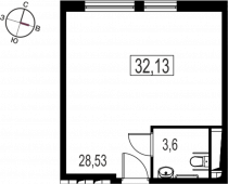 1-комнатная квартира 32,13 м²